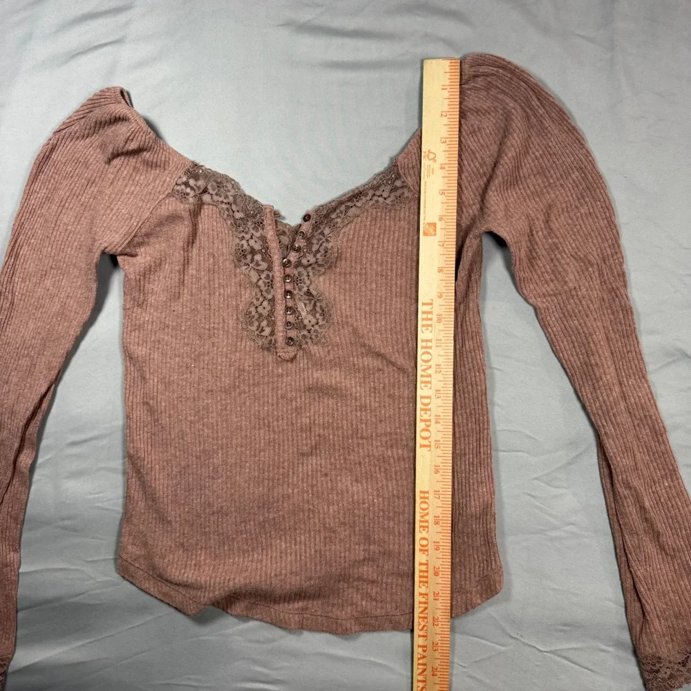 Free People Ribbed Lace Floral Top M Dusty Rose Bella Swan Ren Faire Babydoll